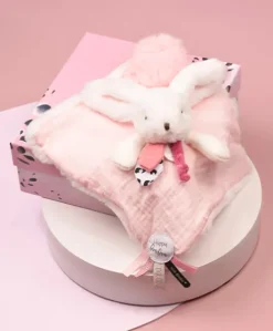Coffret Doudou carré Lapin rose - Happy Blush - 25 cm