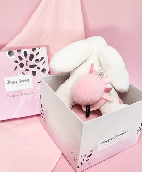 Coffret Pantin Lapin rose - Happy Blush - 25 cm