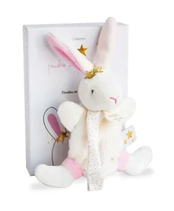Doudou attache sucette lapin étoile rose - 15 cm