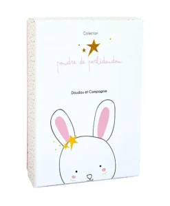 Doudou attache sucette lapin étoile rose - 15 cm