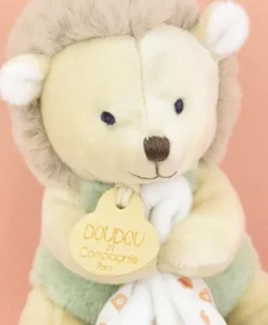 Doudou mouchoir hérisson vert et marron - 11 cm - Sans boite