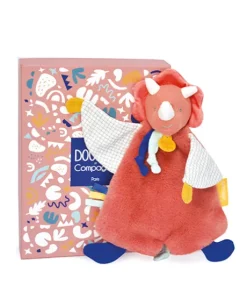 Doudou plat dinosaure orange Lou - 25 cm