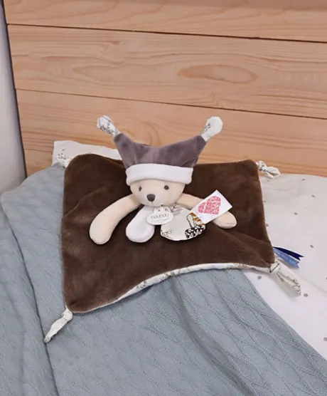 Doudou plat Ours 3 histoires - Marron
