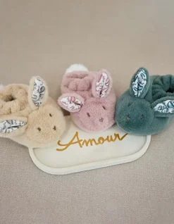 Lapin Doudou - Coffret cadeau Chaussons et Doudou Beige 15 cm
