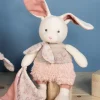 Lapin peluche écrue avec mouchoir rose en coton BIO - 22 cm