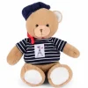 Ours en peluche marron avec marinière et béret - 28 cm