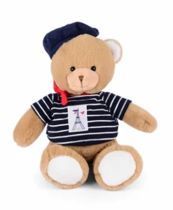 Ours en peluche marron avec marinière et béret - 28 cm