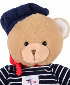 Ours en peluche marron avec marinière et béret - 28 cm