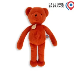 Ours en peluche Orange Terracotta - Roland Garros- 40 cm - Fabriqué en France