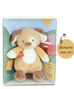 Peluche chien - 17 cm - DOUDOU de la ferme avec boite sonore