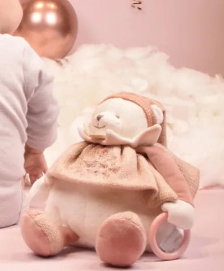 Peluche eveil Bébé Ours Rose - 30 cm - Collection Anniversaire