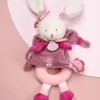 Peluche hochet Cerise le lapin rose - 19 cm