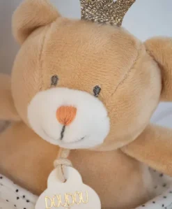 Peluche musicale ours Petit Roi marron - 14 cm