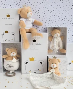 Peluche musicale ours Petit Roi marron - 14 cm