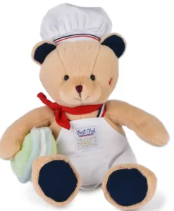 Peluche Ours beige - Chef avec Macaron vert - 28 cm