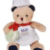 Peluche Ours beige - Porte cle - Chef avec Macaron vert - 15 cm