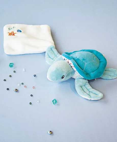 Peluche Tortue doudou bébé verte - 16 cm