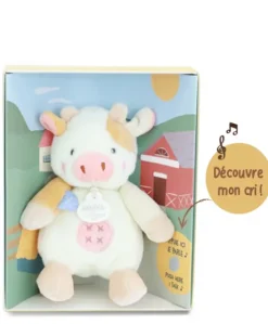 Peluche vache - 17 cm - DOUDOU de la ferme avec boite sonore