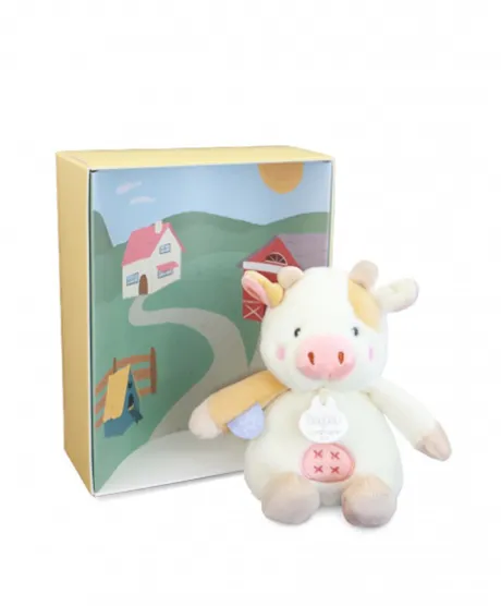 Peluche vache - 17 cm - DOUDOU de la ferme avec boite sonore