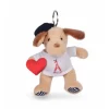 Porte clé Chien beige avec T-shirt Tour Eiffel - 15 cm